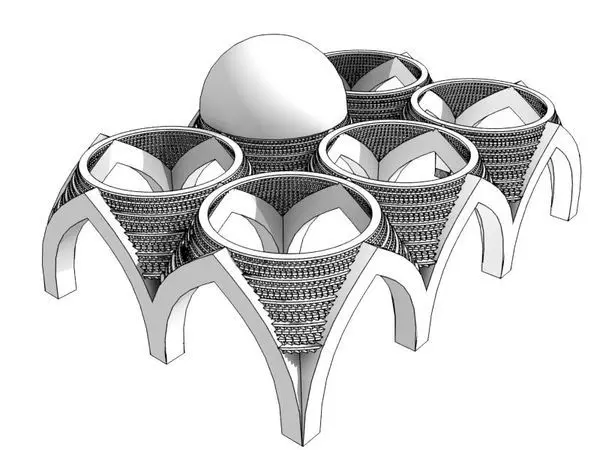Three-dimensional view of the domes