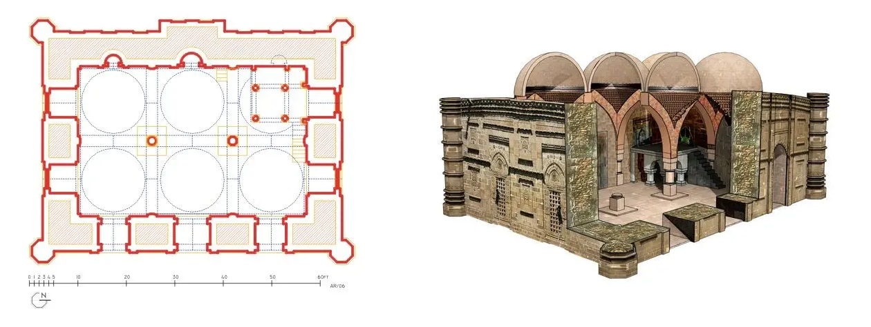 Master plan and cross-section of the mosque