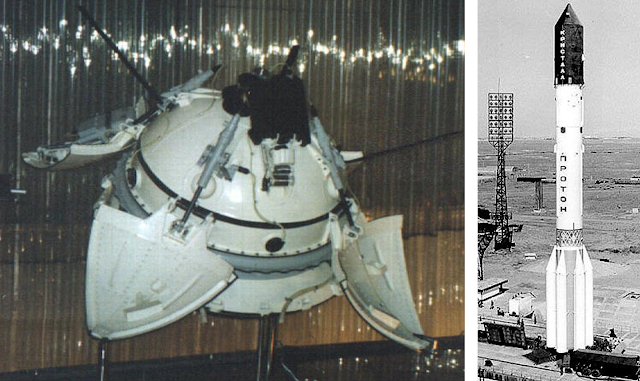 The Mars 2 lander and a Proton-K rocket similar to the one that launched it