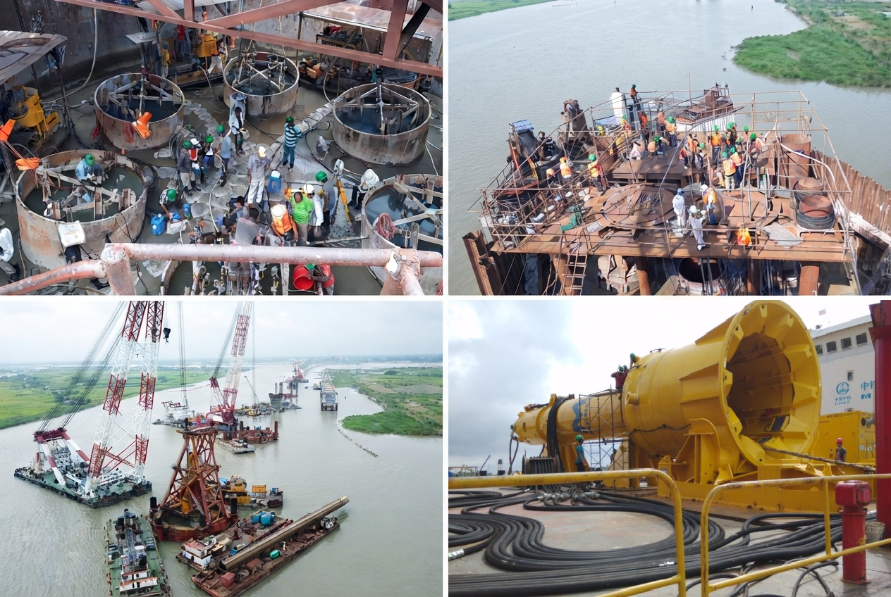Various stages of pillar construction