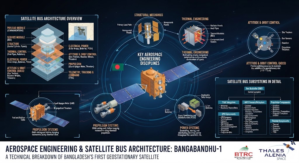 Engineering systems and structure of a geostationary communications satellite