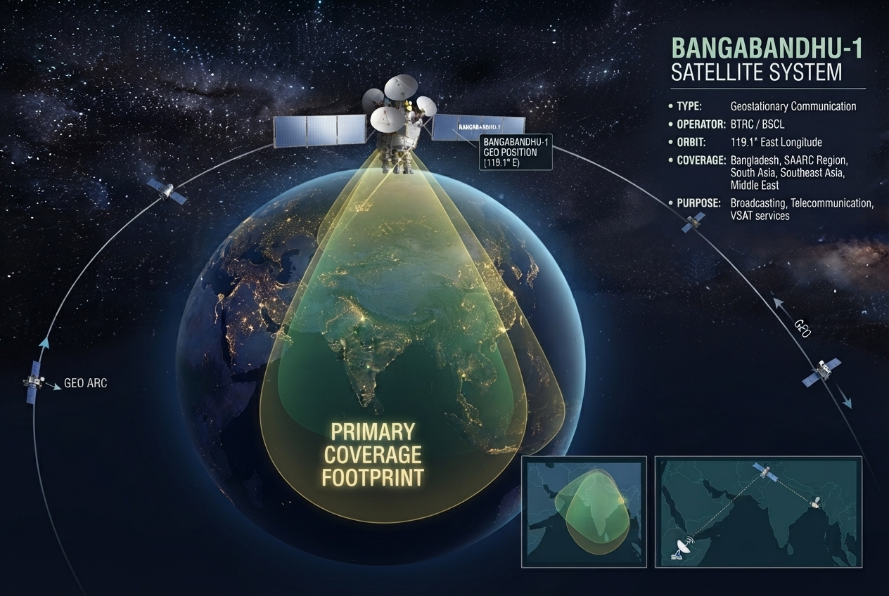 Bangabandhu-1 satellite orbital position and regional coverage